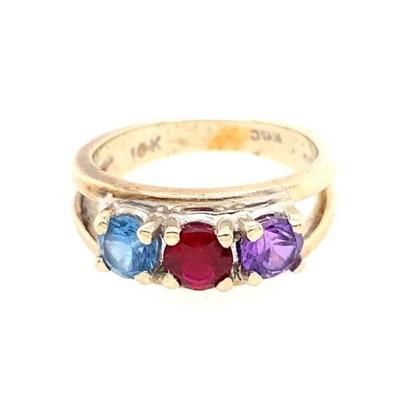 10k WG 3-Gemstones Ring  - Picture 1 of 9